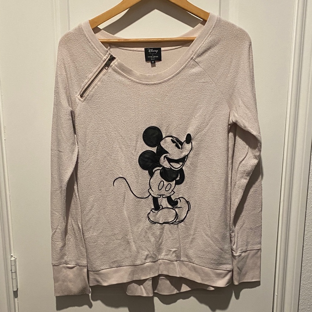 Vintage Disney Women's Light Pink Sweater with Mickey Mouse Graphic